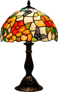 WERFACTORY Tiffany Table Lamp Bedside Pink Stained Glass Lamp Butterfly Style Reading Desk Light 12X12X18 Inches Decor Bedroom Living Room Home Office S275 Series
