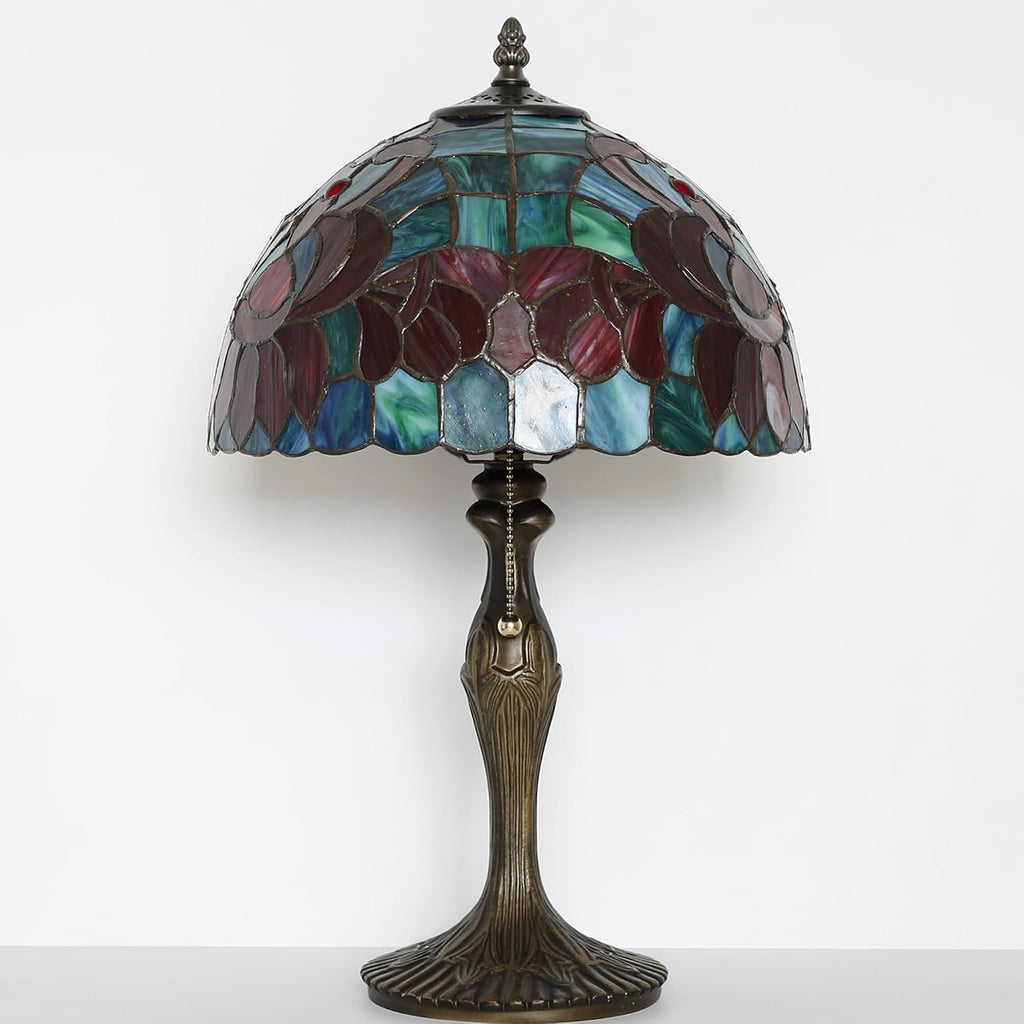 Tiffany Lamp Stained Glass Table Lamp Bedside Reading Lamp 12 x 19' Lotus Style Decorative Lamp for Desk Living Room Bedroom Study Office Light Home Decor Ambient Gift