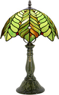 Tiffany Lamp Stained Glass Table Lamps Brown Green Coconut Leaves Style Desk Lamp 12X12X18.5 Inch Bronze Ceramic Base Reading Light Suitable for Bedside Bedroom Living Room Dining Room Office