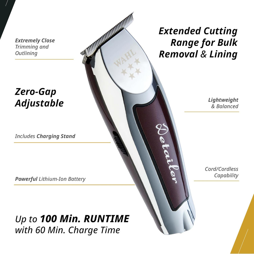 Wahl Professional 5 Star Magic Clip and Cordless Detailer Li Trimmer Bundle, Stagger Tooth Fade Blade and T Wide Detail Blade, for Hair & Beard, with Charging Stand and Attachments
