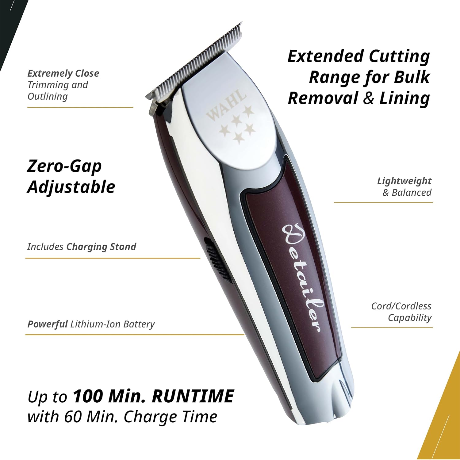 Wahl Professional 5 Star Magic Clip and Cordless Detailer Li Trimmer Bundle, Stagger Tooth Fade Blade and T Wide Detail Blade, for Hair & Beard, with Charging Stand and Attachments