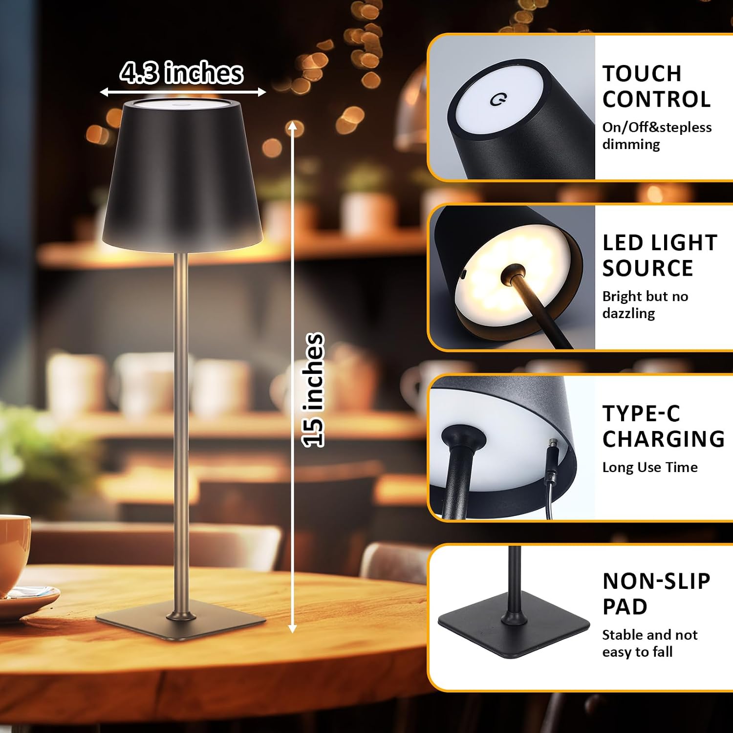 Retisee 12 Pack Cordless Table Lamp Portable LED Rechargeable Desk Lamp 3000mah Battery Operated 3 Color Stepless Dimming Waterproof Touch Control for Bedroom Restaurant (Black)