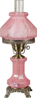Touch of Class Isabel Hurricane Style Hand-Blown Crackled Glass Victorian Table Lamp Pink | Octagon Shape | Vintage Lighting for Bedroom, Living Room, Office | Two Shades | Nightlight