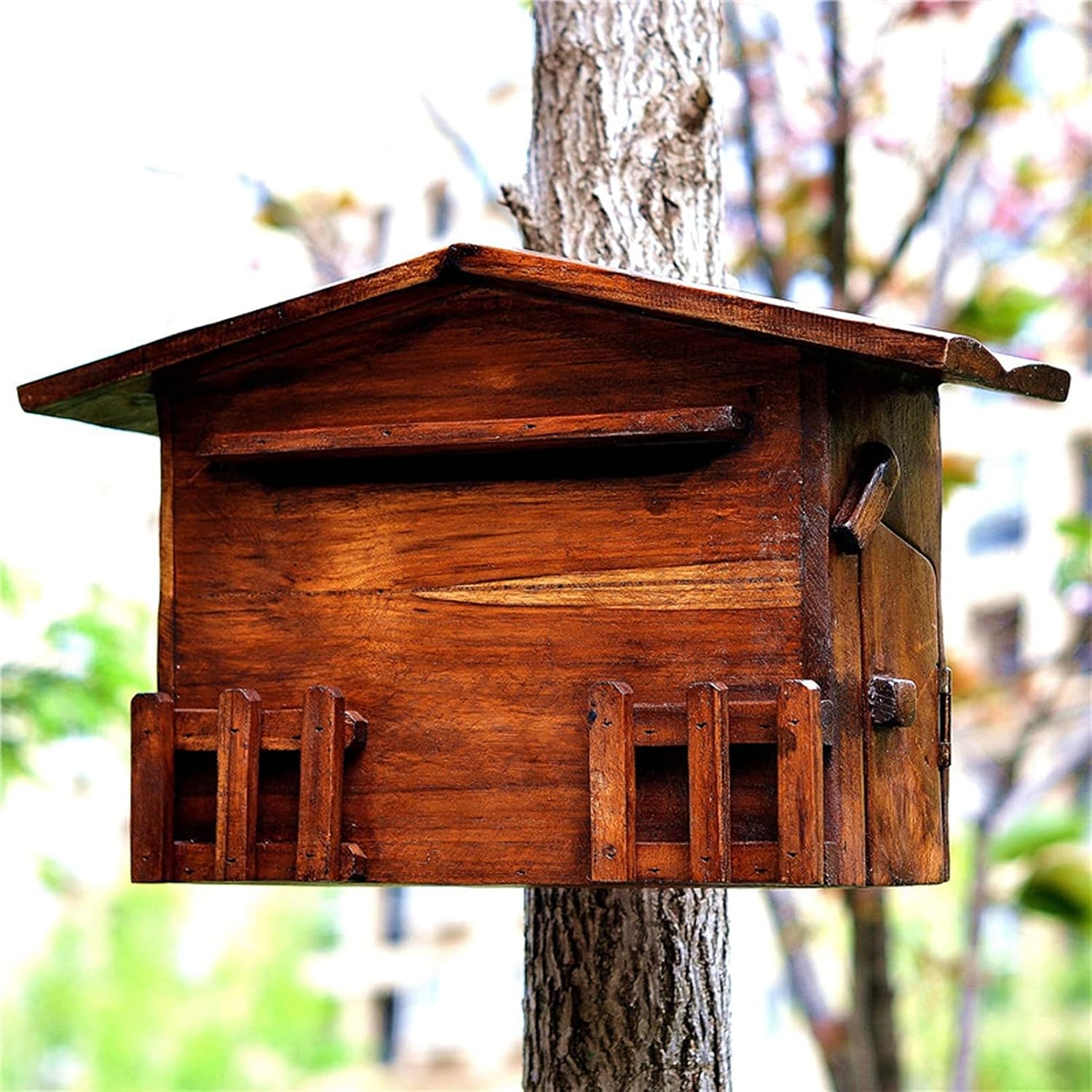 Wooden Mailbox Outdoor Post Box Rainproof Suggestion Box Creative Letter Box Wall Mounted Mailbox for Home Garden 40x13.5x24cm