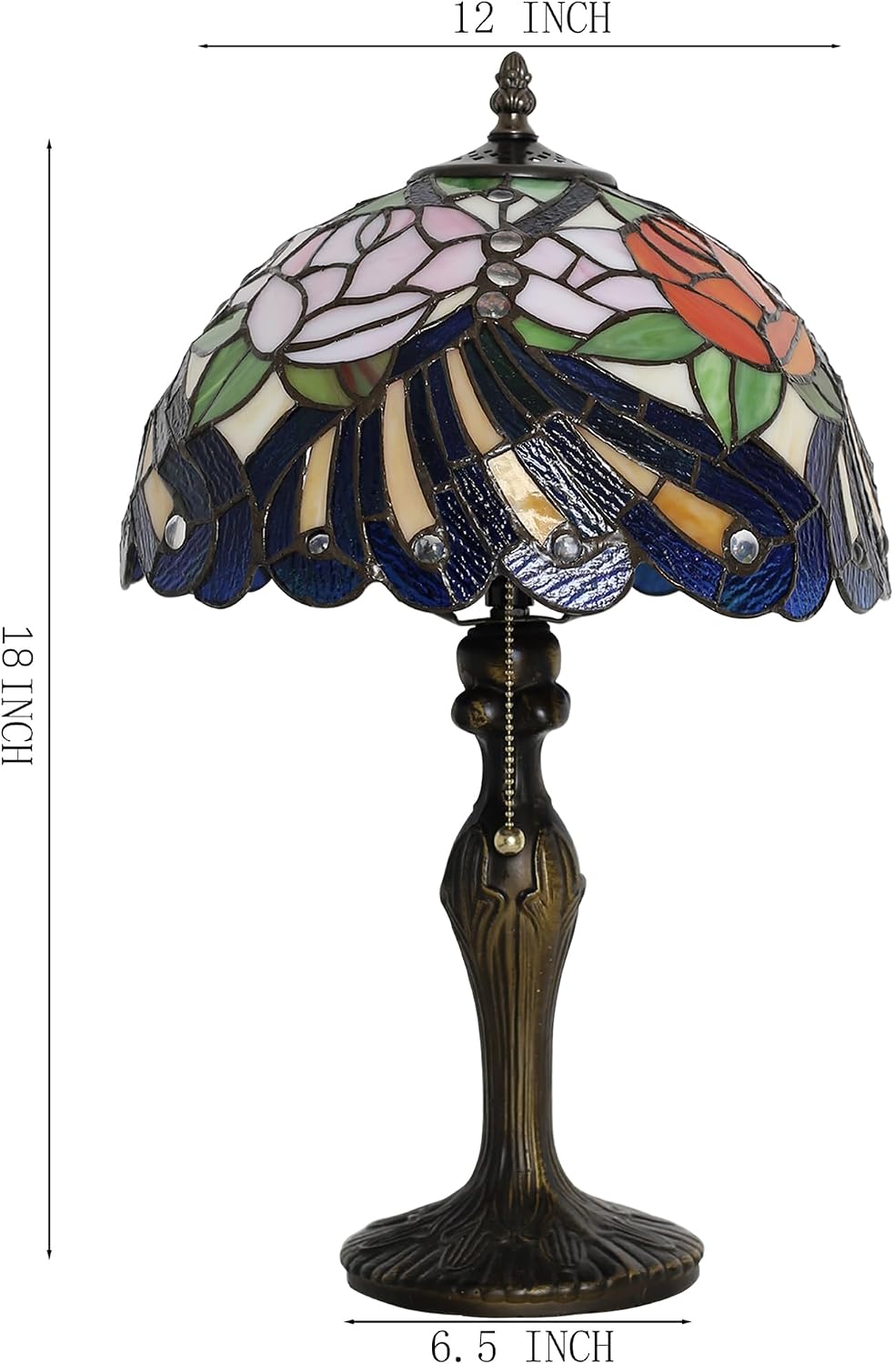 Tiffany Lamp Stained Glass Table Lamp 12' x 19' Pink Red Rose Style Decorative Lamp Bedside Reading Lamp for Desk Living Room Bedroom Office Study Light Home Decor Gift