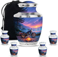 Urn for Ashes Adult Male Motorcycle Theme - Purple Funeral Urns for Adult Ashes Men- Decorative Urns for Human Female Mom - Cremation Ash Holder Keepsake, Set of 5-10 Inch, 3 Inch