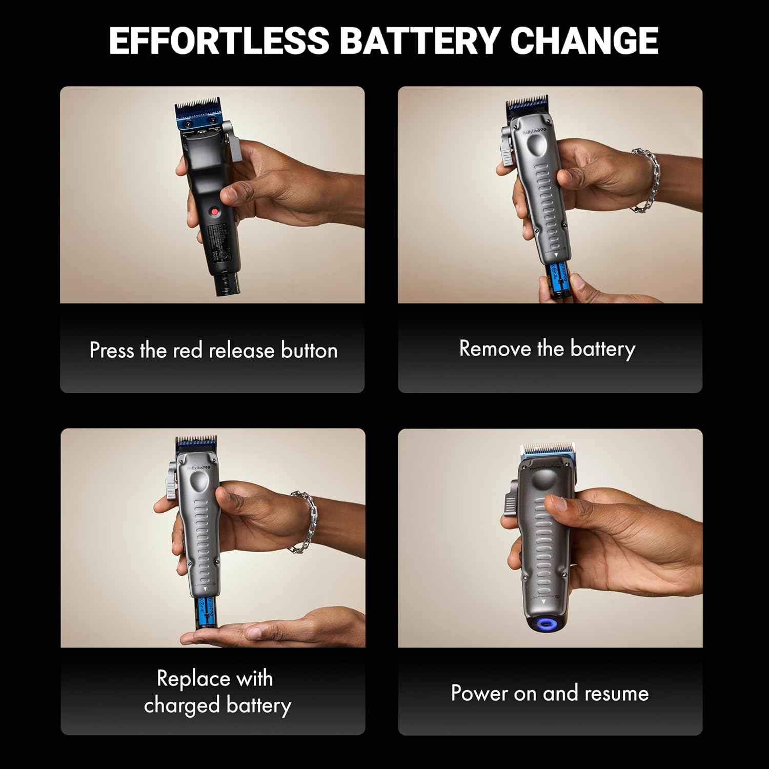 BaBylissPRO FXONE LO-PROFX Professional Cordless Clippers for Men with Interchangeable Battery
