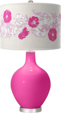 Color + Plus OVO 28 1/2' Tall Modern End Table Lamp Fuchsia Pink Finish Glass Single Fabric Rose Bouquet Shade for Living Room Bedroom Bedside Nightstand House Office Home Reading Kitchen Entryway