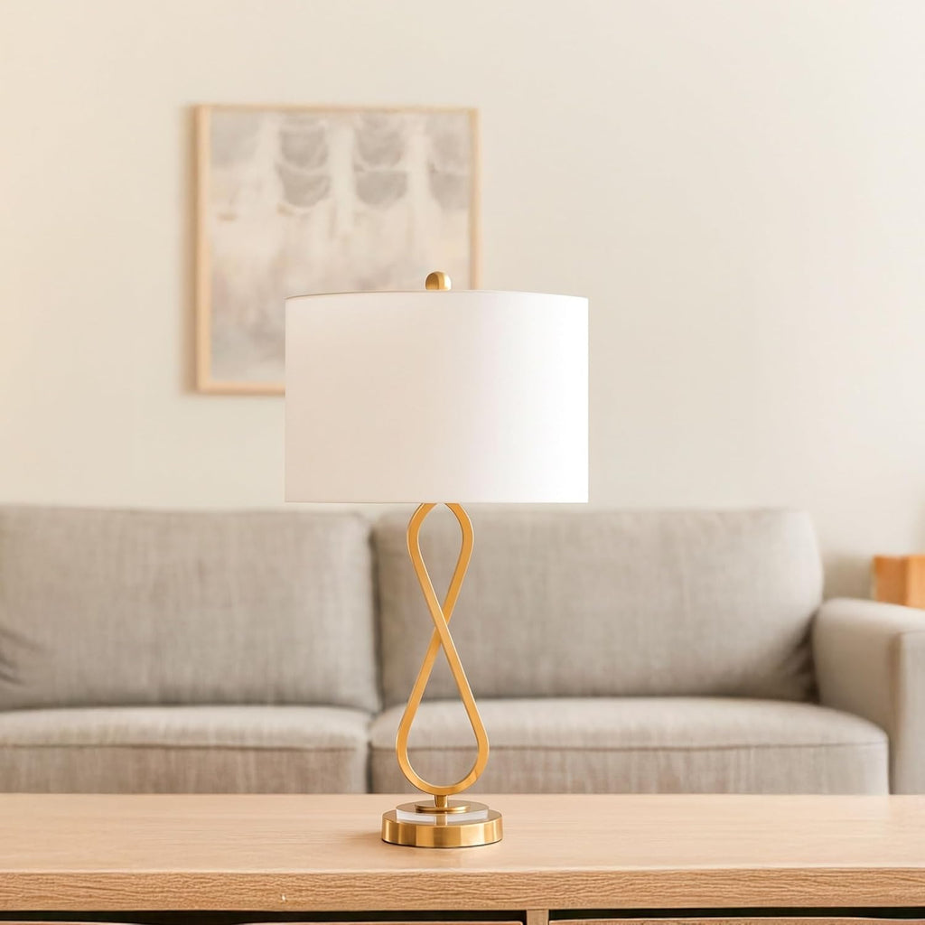 Sagebrook Home Set of 2 Gold Table Lamps with Linen Fabric Shades – Modern Metal Bedside Lamps for Bedroom, Living Room, Office, and Home Decor, 28 Inches