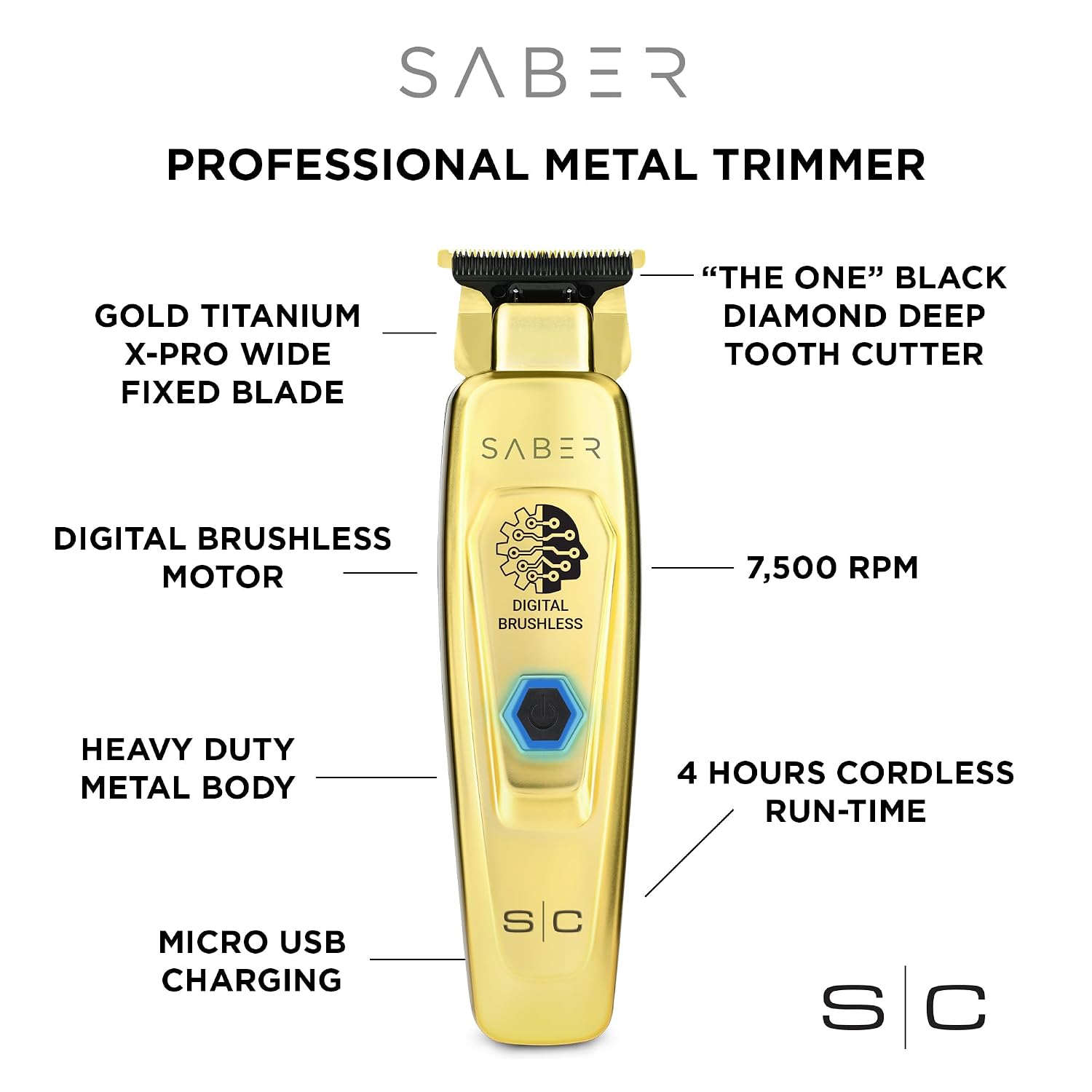 StyleCraft Saber Pro Grooming Bundle: Digital Brushless Trimmer & Saber II Clipper with Carry Case (Gold) Holiday Gift Bundle