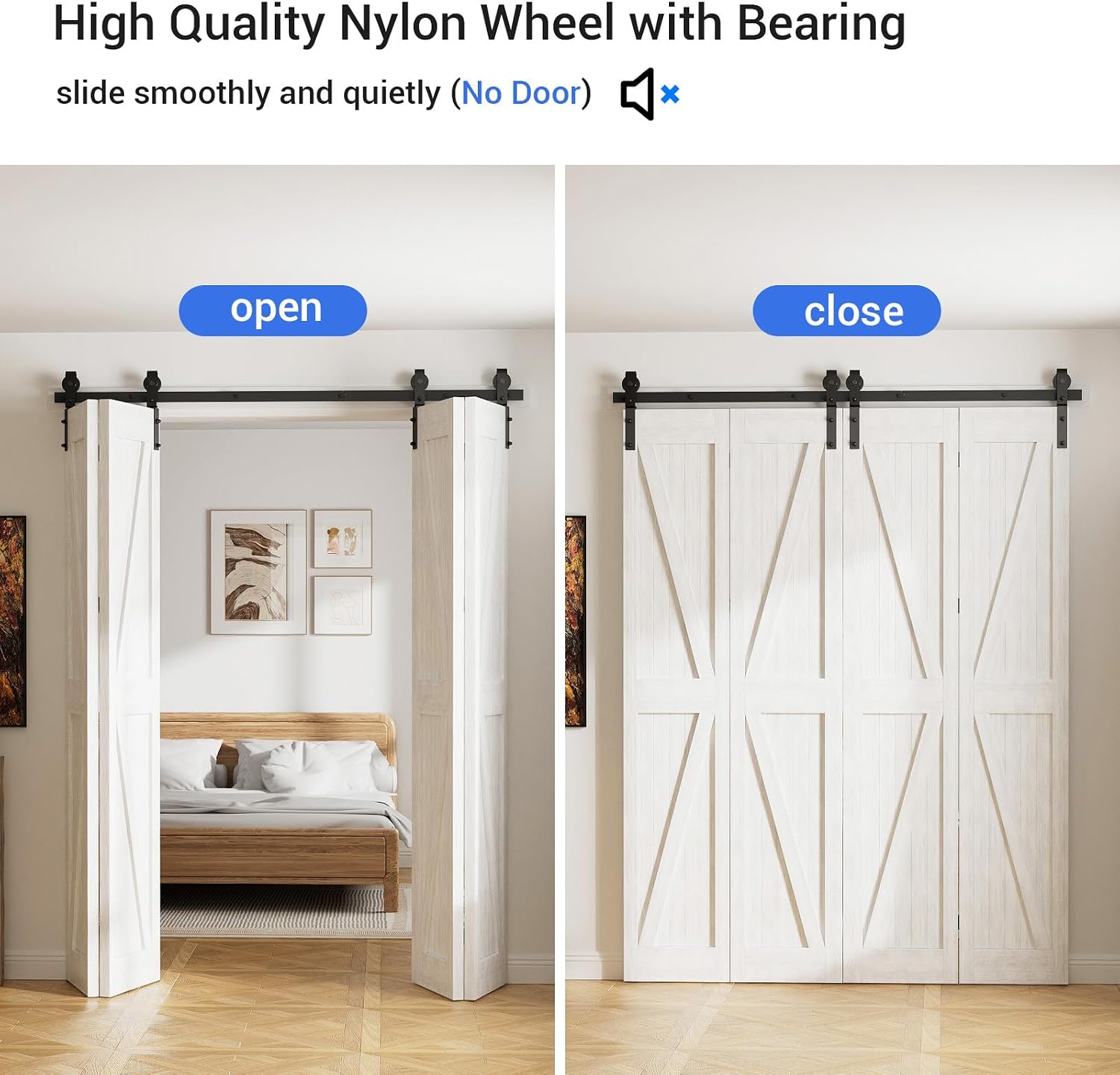 CCJH 108' Bi-Folding Sliding Barn Door Hardware Kit for 4 Doors,Slide Smoothly Quietly,Black Track J Shape Roller,No Door