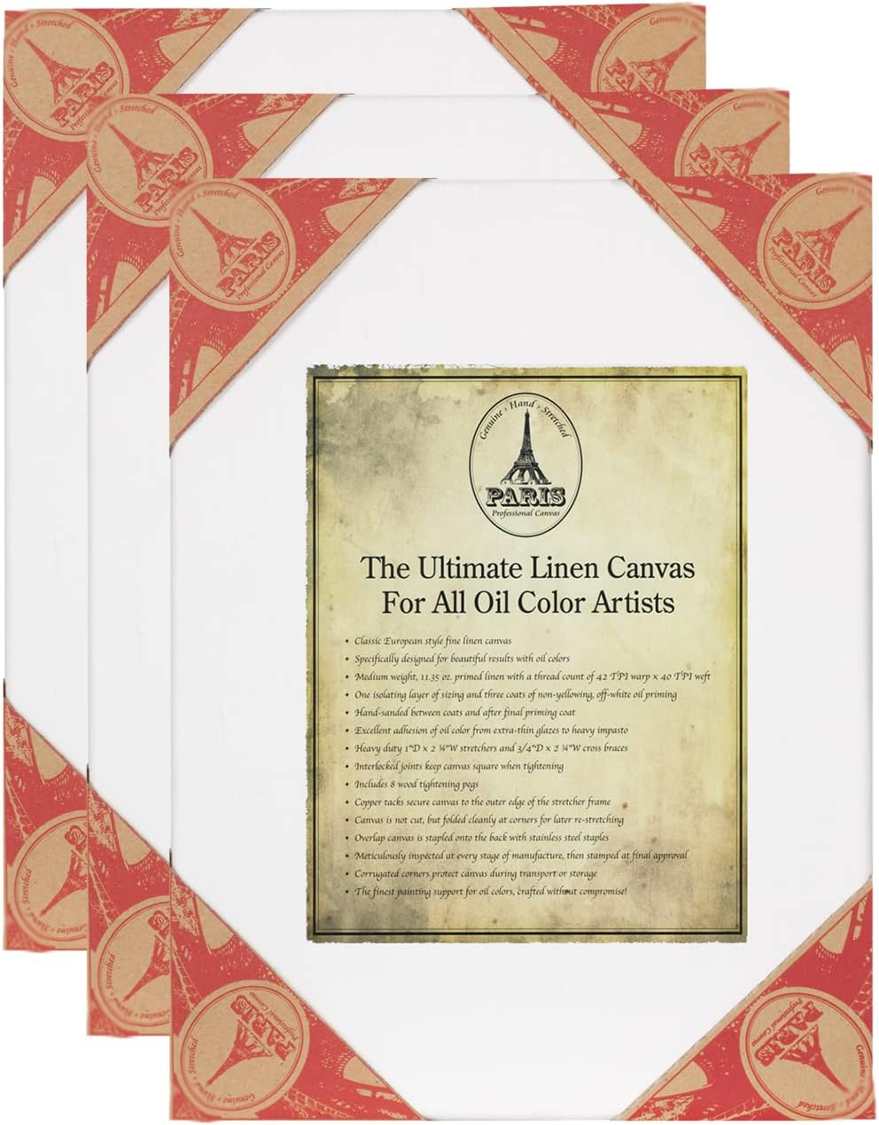 Creative Mark Paris Oil Primed Artists' Ultimate Stretched Linen Canvas - Premium Heavy Duty European Style Linen Canvas 3-Packs for Professional Artists, Oils, Archival Work & More! - 16x20