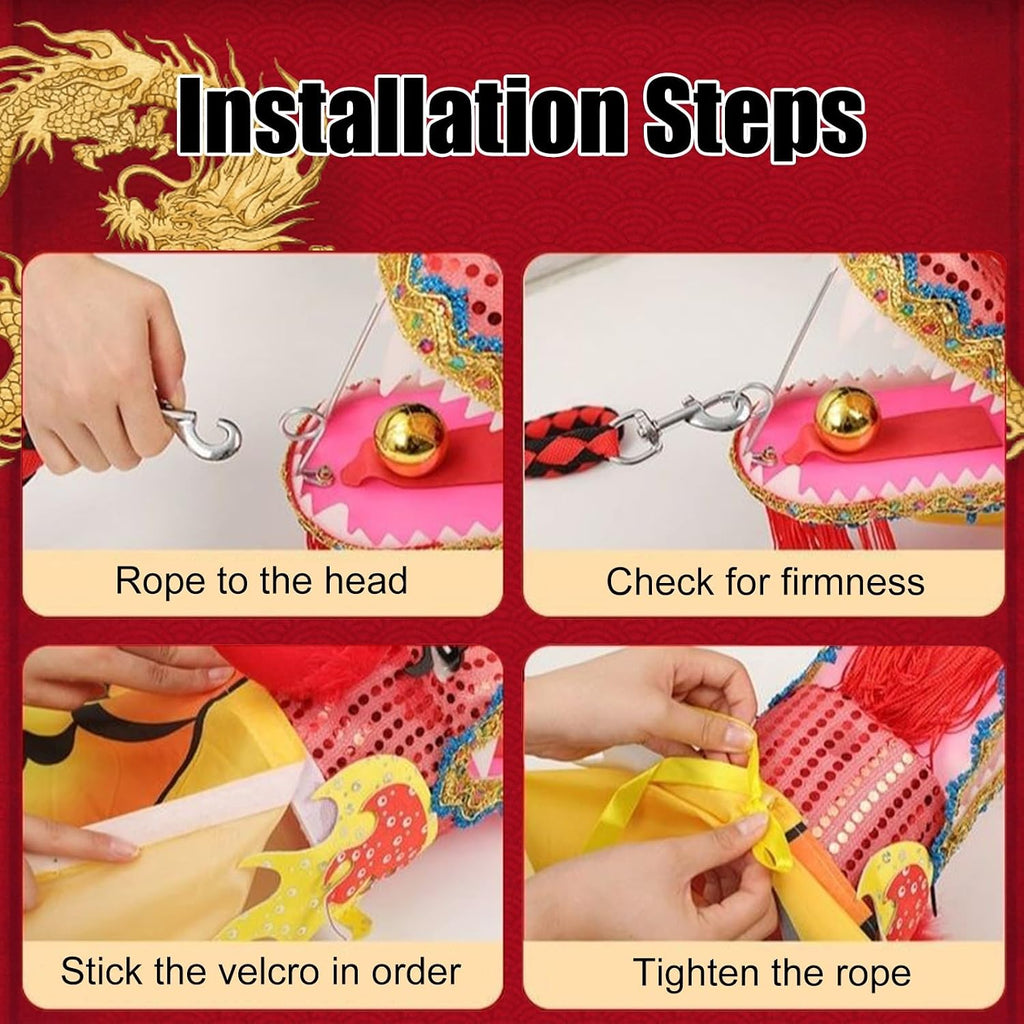 Dragon Poi with Flowing Silk Streamers – Chinese Dragon Head Spinning Toy, 8m/10m/12m Long Outdoor Dance Ribbons – Includes Portable Carry Bag, Perfect for Flow Arts, Festivals & Performance
