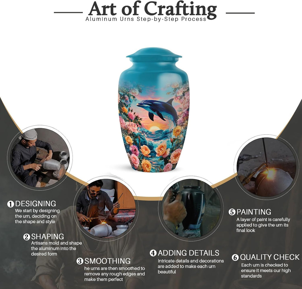 Dolphin Urns for Human Ashes Adult - Mini Keepsake Cremation Urns for Adult Ashes Women - Blue Funeral Urn for Male & Female - Roses Decorative Urn for Mom - Combo 10 Inch & 3 Inch - Set of 5