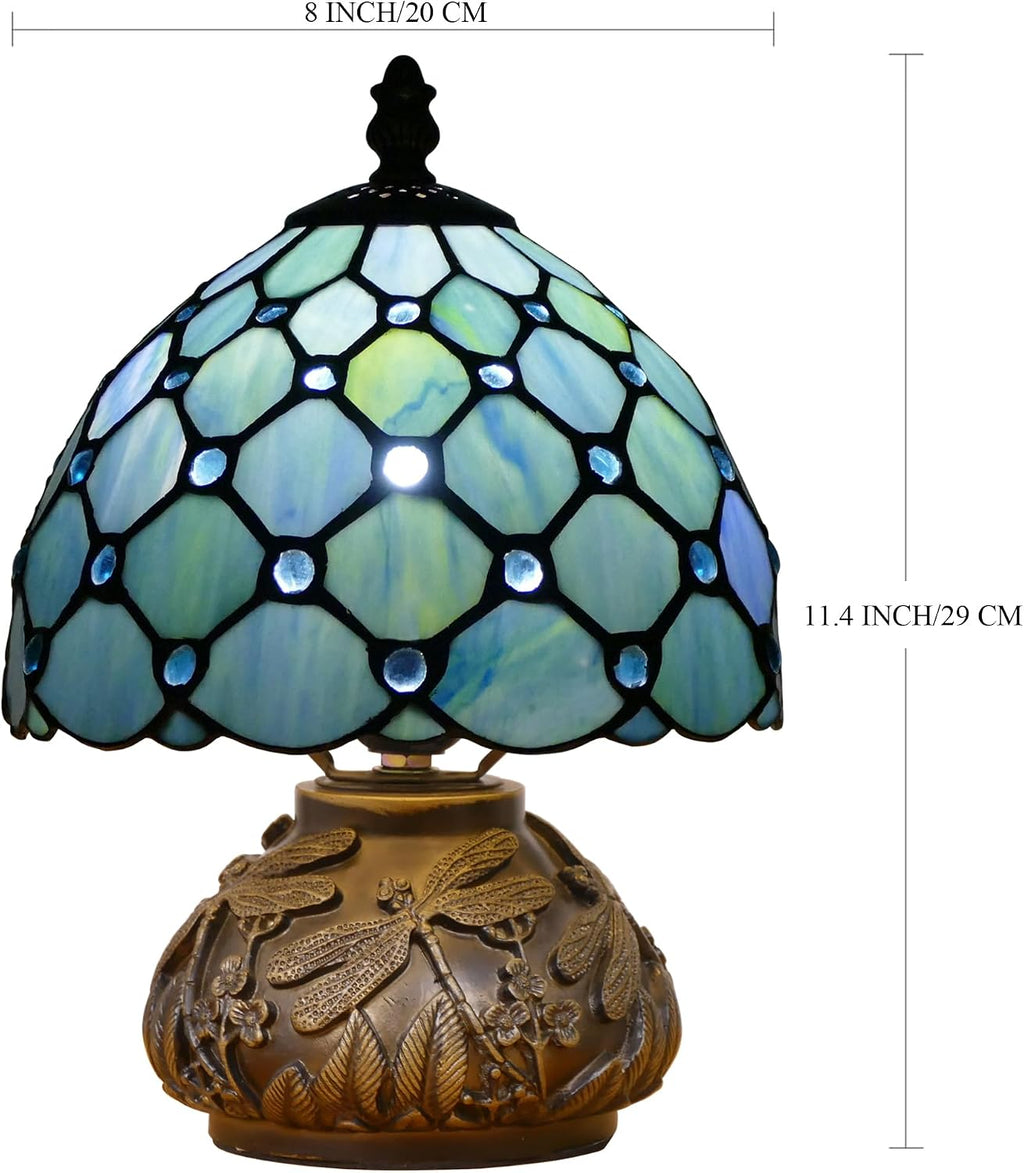 Small Tiffany Lamp Mini Stained Glass Table Lamp Sea Blue Pearl Style Mushroom Memory Sympathy Lamp 8X11 Inch