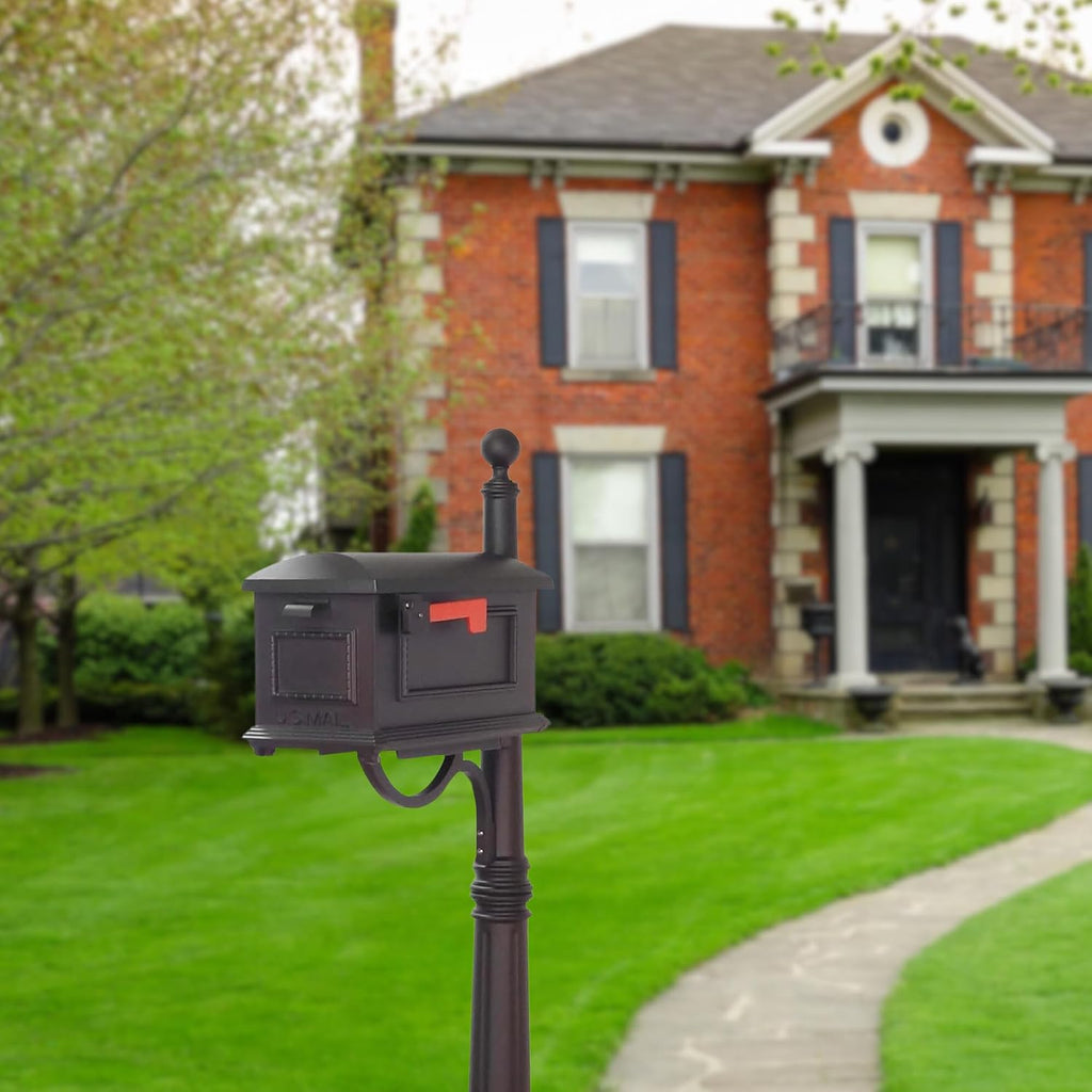 Special Lite Traditional Curbside Mailbox with Ashland Post - Black Mailbox with Aluminum Post - SCT-1010_SPK-600-BLK