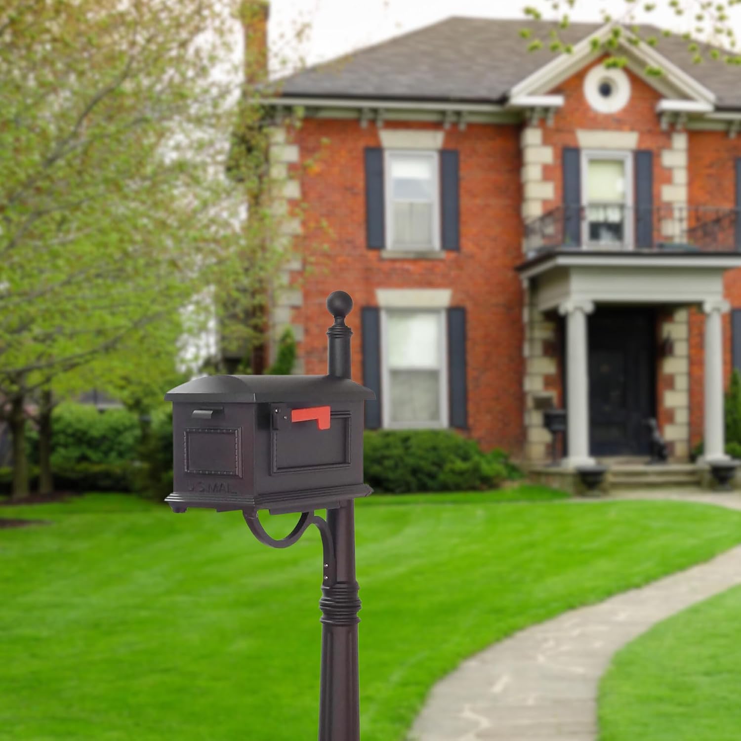 Special Lite Traditional Curbside Mailbox with Ashland Post - Black Mailbox with Aluminum Post - SCT-1010_SPK-600-BLK