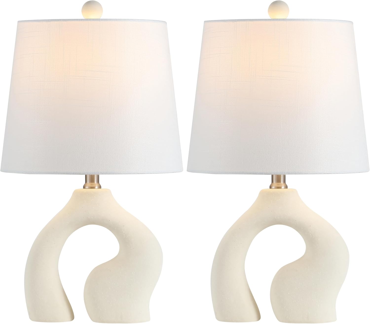 JONATHAN Y 19' Cream Ceramic Arch LED Table Lamp Set of 2, Scandinavian Minimalist Modern Bedside Lamps for Living Room Bedroom, White Linen Shade, LED Bulbs Included JYL5504A-SET2