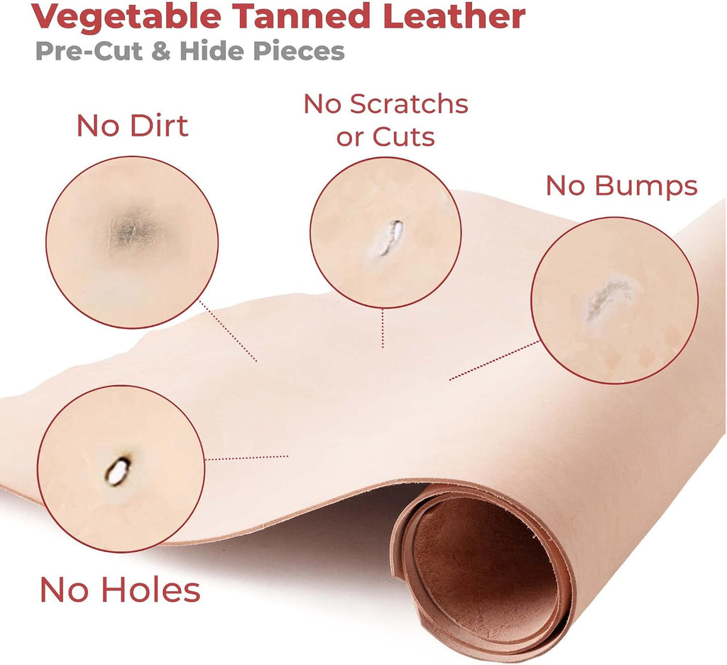 ELW 7-8 oz.(3-3.2 mm) Thickness Pre-Cut Square 8-10 SQ FT, Tooling Leather Vegetable Tanned Full Grain Leather - Cowhide Leathercraft for Holsters Knife Sheaths Coasters Molding Emboss Stamp Cases