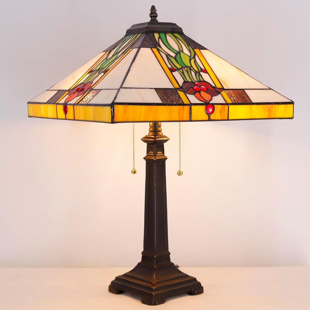 Tiffany Table Lamp Tulip Flower Mission Style Stained Glass 16X16X23 Inches Desk Reading Light for Bedrooms Living Room Study Home Office