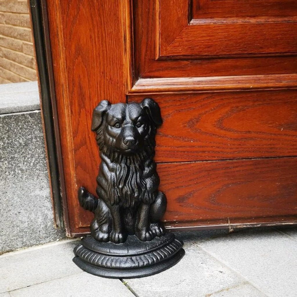 Heavy Duty Cast Iron Dog Door Stopper for Home Office (Black)