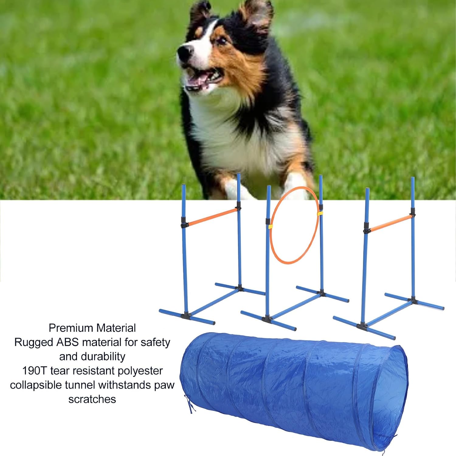 Dog Agility Training Equipment, Dog Obstacle Training Kit with Collapsible Tunnel Jump Ring Poles, Portable Pet Agility Course for Yard Outdoor Puppy Exercise Training