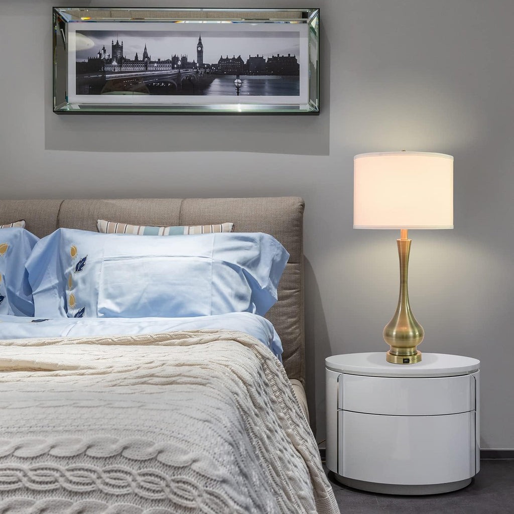 Touch Lamp for Bedrooms Set of 2, 3-Way Dimmable Nightstand Lamp Sets with Linen Fabric Shade, Bedside Lamp with USB Port & E26 Socket, Modern Tall Table Lamp for Bedroom, Living Room, Office