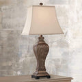 Regency Hill Edgar Farmhouse Country Rustic Traditional 3-Way Table Lamp with Table Top Dimmer 29' Tall Bronze Taupe Rectangle Shade for Living Room Bedroom House Bedside Nightstand