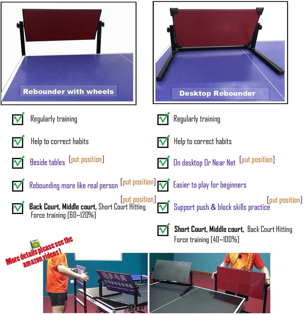 Portable Desktop Table Tennis Rebound Board Rebounder with 8 Red Rubbers, Improved 2nd Generation Pingpong Return Board Self Training Equipment, Strong Steel Frame | Easy to Install