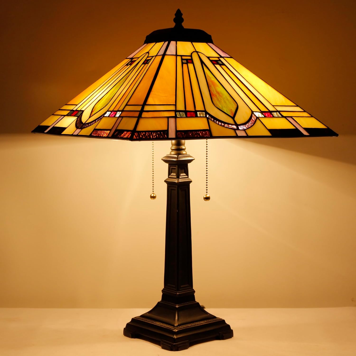 Tiffany Table Lamp Geometry Mission Style Stained Glass 16X16X23 Inches Desk Reading Light for Bedrooms Living Room Study Home Office