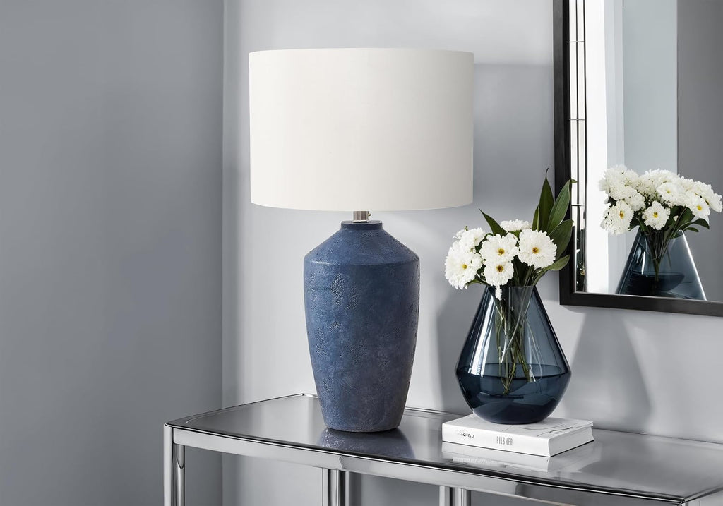 Monarch Specialties I 9889 Lighting, 25' H, Table Lamp, Blue Concrete, Ivory/Cream Shade, Contemporary, Modern