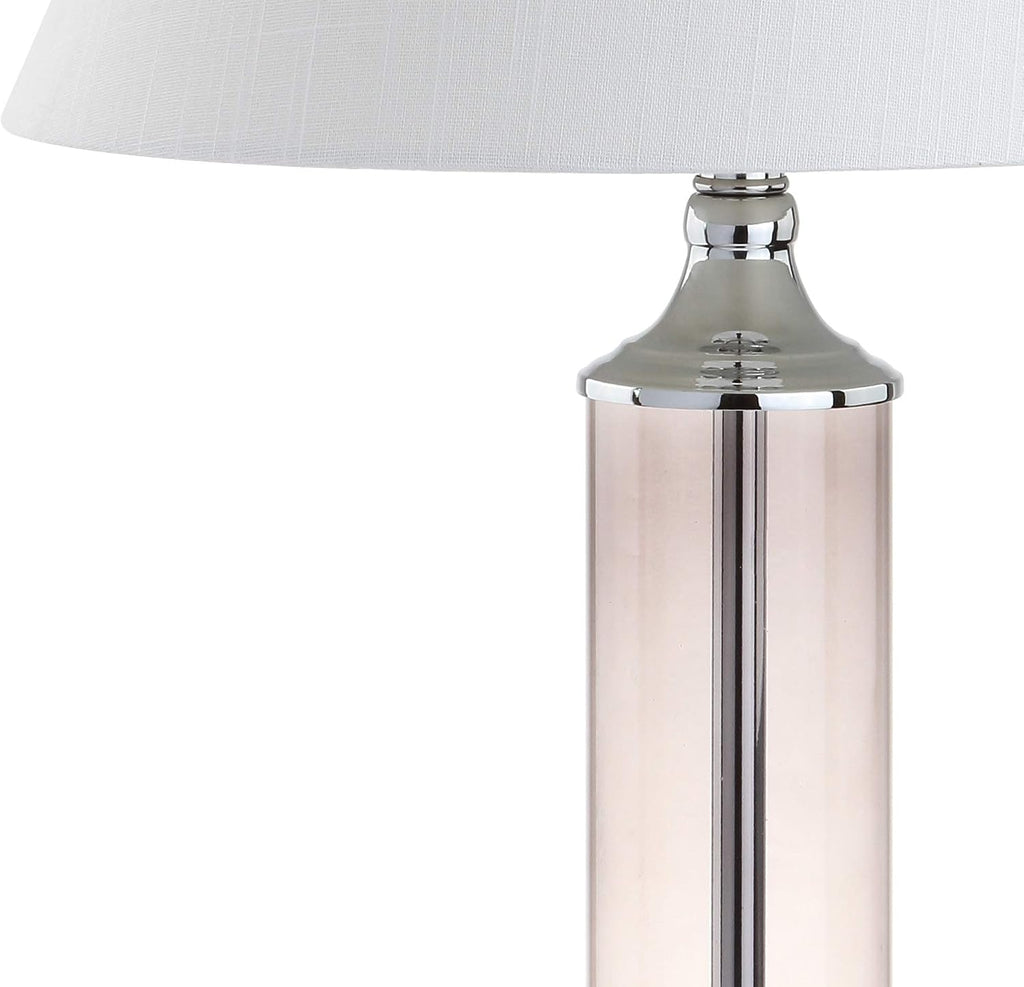 JONATHAN Y 29' Smoked Gray Glass LED Table Lamp Set of 2, Modern Bedside Nightstand Lamps for Living Room Bedroom Office, White Linen Shade, Transitional Decor (JYL4014B-SET2)