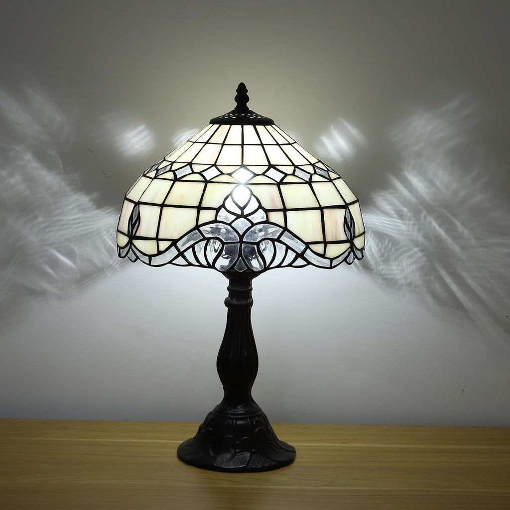 Tiffany Vintage Table Lamp,Pink Baroque Stained Glass Vintage Lamps,Bedside Nightstand Lamps for Bedroom,Living Room,Home Office Desk Lamp,LED 3 Color Temperatures Bulb,12X12X19Inch