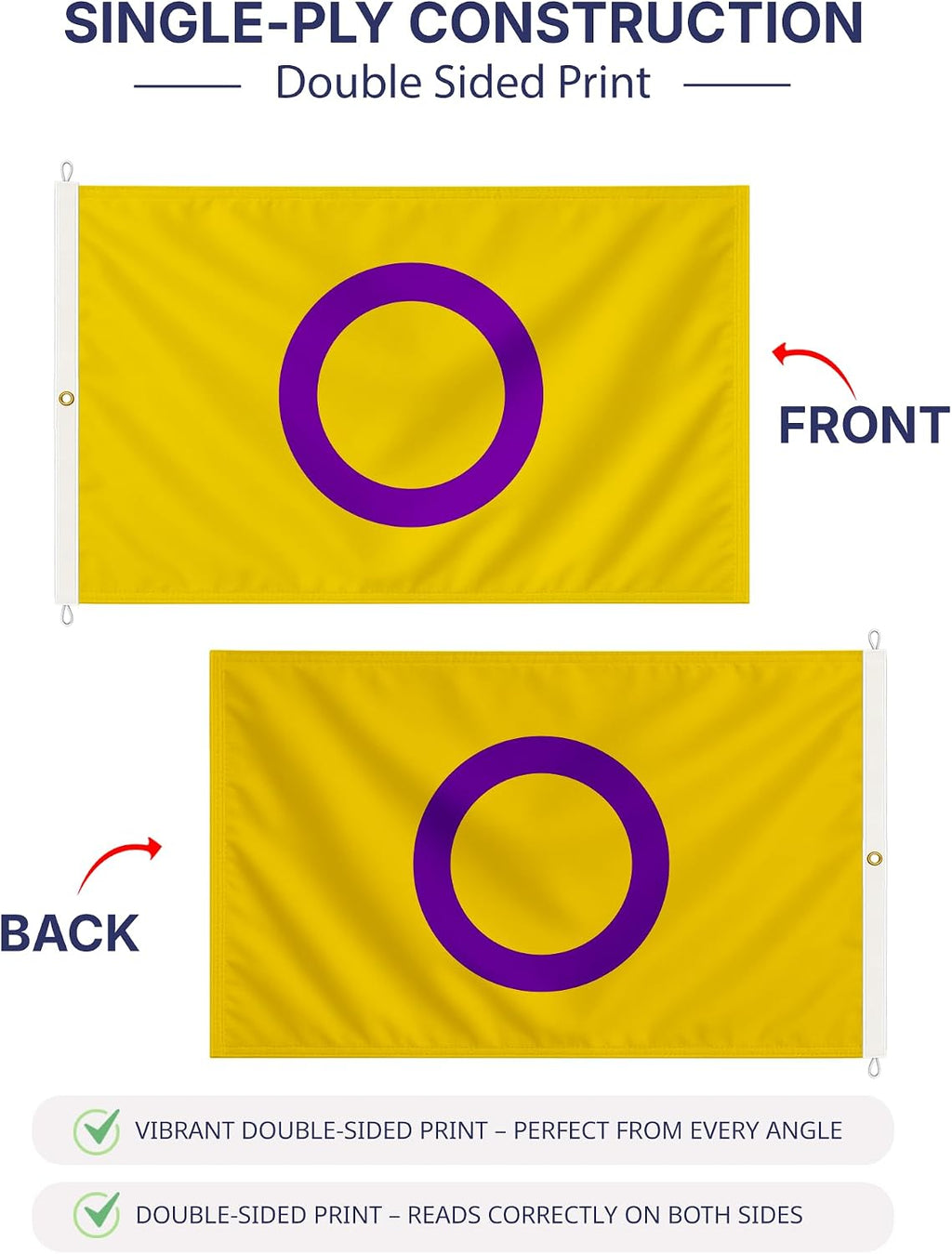 AGAS Large Intersex Flag 8x12 Ft - Printed 200D Nylon - Rope Thimble Brass Grommet Stitched Edges Fade Proof Sharp Colors - Large Size Indoor/Outdoor Intersexuality flag