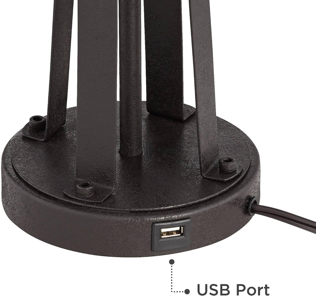 Possini Euro Design Modern Table Lamps 25 1/2' Tall Set of 2 with USB Charging Port Dark Bronze Metal Red Faux Silk Drum Shade for Bedroom Living Room House Desk Bedside Nightstand Office Family