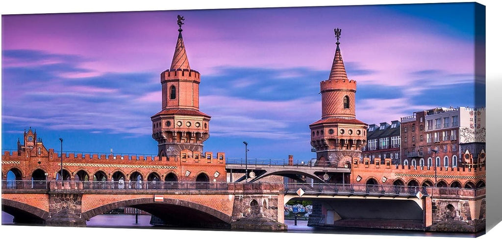 Magical Berlin Sky Poster European Bridge Twilight Decor German Brick Architecture Wall Art Romantic Berlin Bridge Canvas Vintage Medieval Print Living Room Apartment Picture 20x40inch Framed