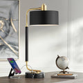 Possini Euro Design Myles 24' High Mid Century Modern Desk Lamp with USB Charging Ports A+C Black Gold Metal Drum Shade Decor for Bedroom Living Room Bedside Nightstand House Home Office