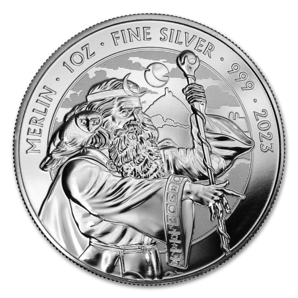 2023-1 oz British Silver Merlin Coin by the Royal Mint Brilliant Uncirculated with Certificate of Authenticity £2 Seller BU