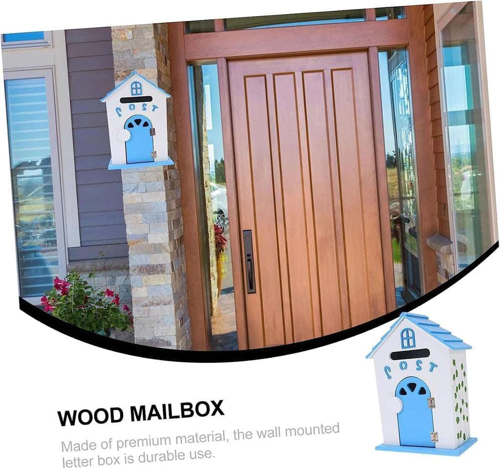 Mailbox Beautiful Mailbox Wooden Drop Box Post Box Home Decor Wall Mount Parcel Box Domestic (Blue 32 X 23.5 cm)