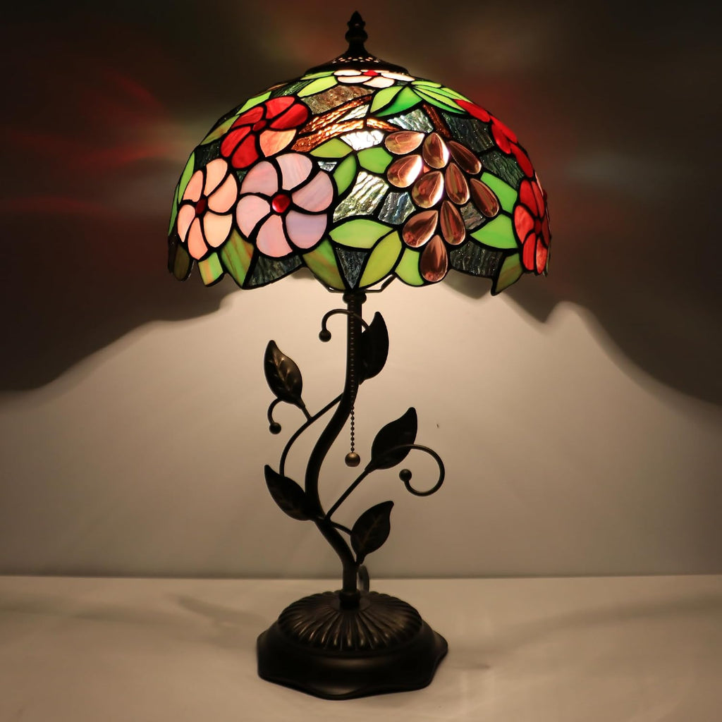 Tiffany Lamp Grape Style Stained Glass Table Lamp Desk Bedside Reading Light 12X12X19 Inches with Metal Leaf Base