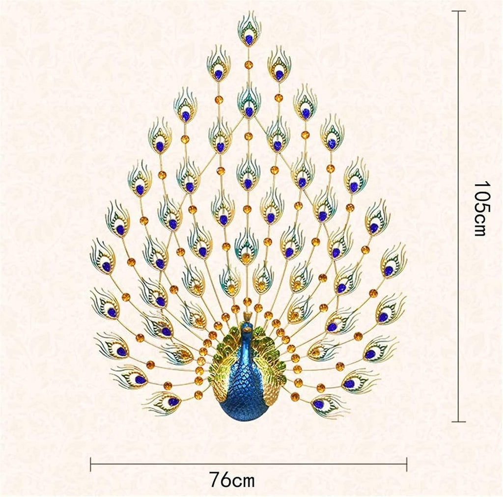 SOSSEG Wall Decor Large Metal Wall Decoration- Art Wall Hanging， Metal Art Peacock Wall Decor with Rhinestone Tail - Indoor Outdoor Garden Wall Hanging 41x29 Inch