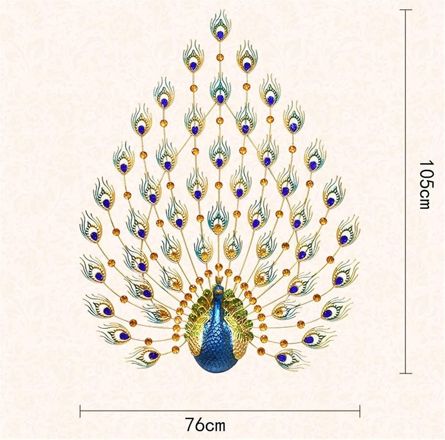 SOSSEG Wall Decor Large Metal Wall Decoration- Art Wall Hanging， Metal Art Peacock Wall Decor with Rhinestone Tail - Indoor Outdoor Garden Wall Hanging 41x29 Inch