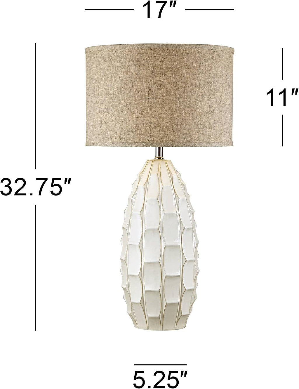 Possini Euro Design Cosgrove 32 3/4' Tall Oval Large Mid Century Modern Coastal End Table Lamps Set of 2 White Ceramic Living Room Bedroom Bedside Nightstand House Beige Shade (Colors May Vary)