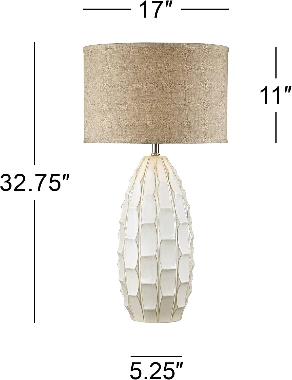 Possini Euro Design Cosgrove 32 3/4' Tall Oval Large Mid Century Modern Coastal End Table Lamps Set of 2 White Ceramic Living Room Bedroom Bedside Nightstand House Beige Shade (Colors May Vary)