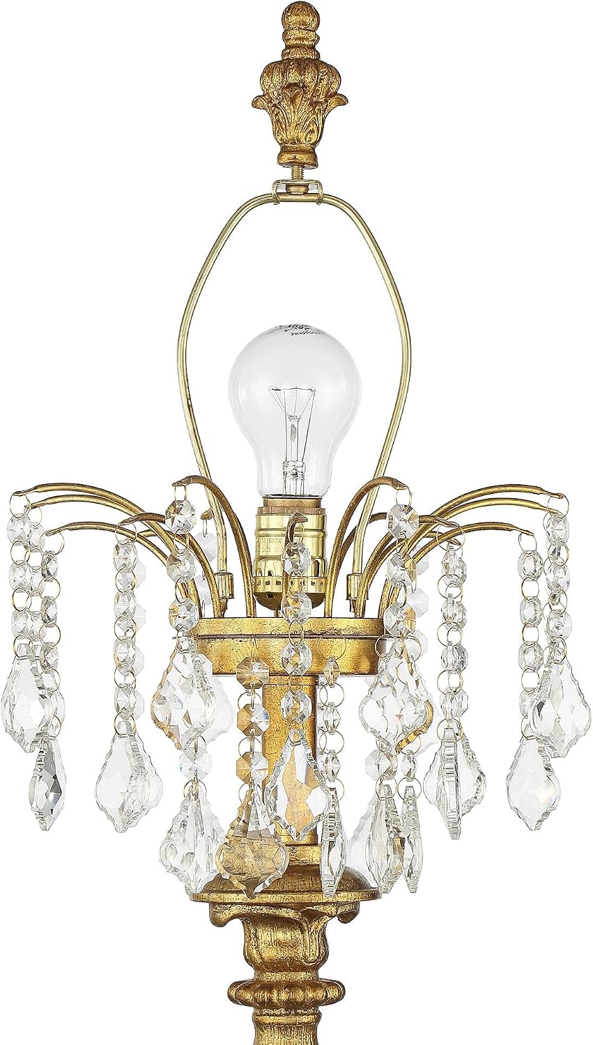 Barnes and Ivy Duval Traditional French Style Table Lamp 34' Tall Bright Gold Candlestick Crystal White Fabric Bell Shade for Living Room Bedroom House Bedside Nightstand Home Office Entryway