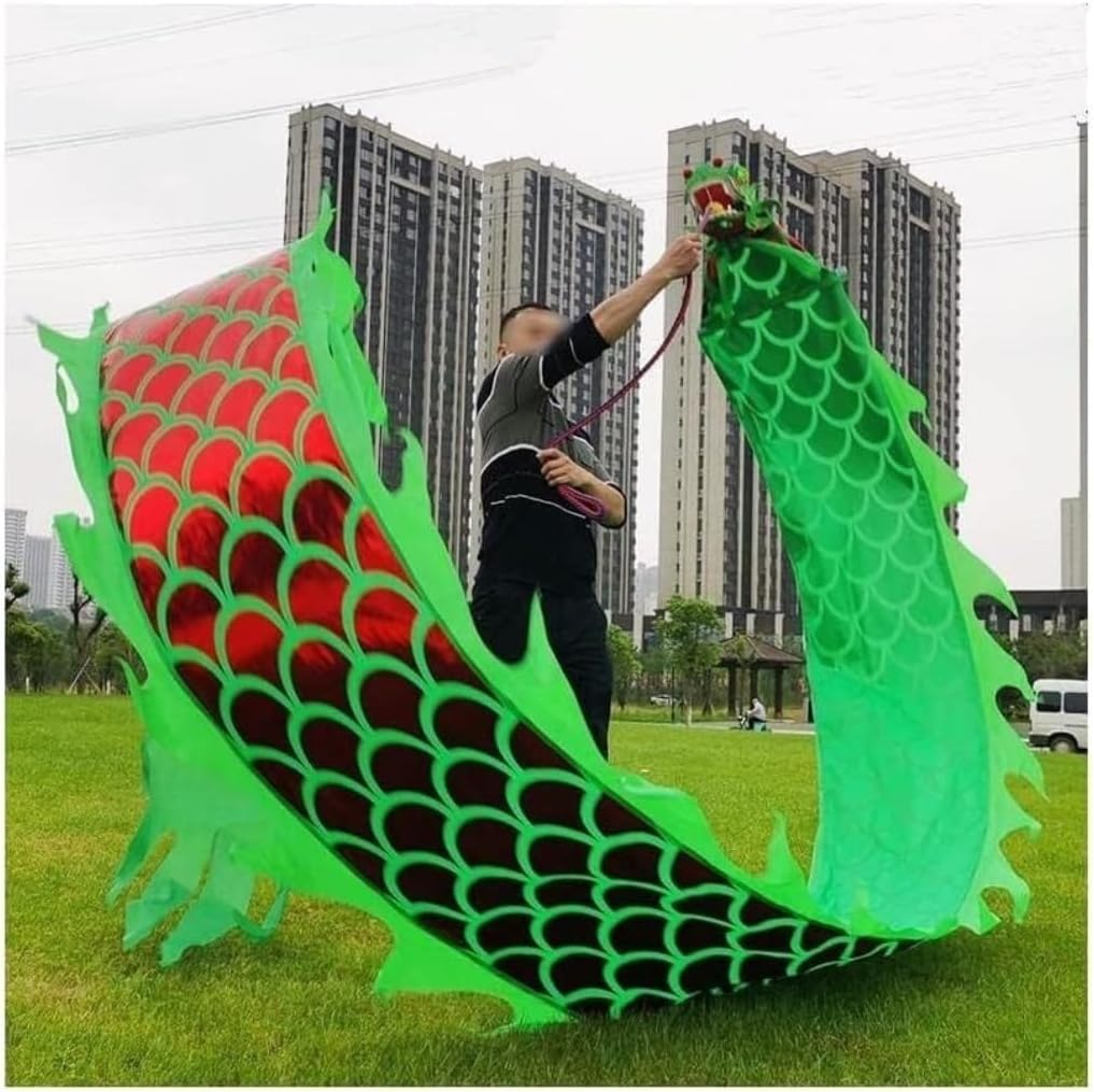 Chinese Dragon Costume Dance Lion Props Streamer Chinese New Year Silk Dragon Traditional Outdoor Dragon Fitness Ribbon Lion Dance Costume(E,6m)