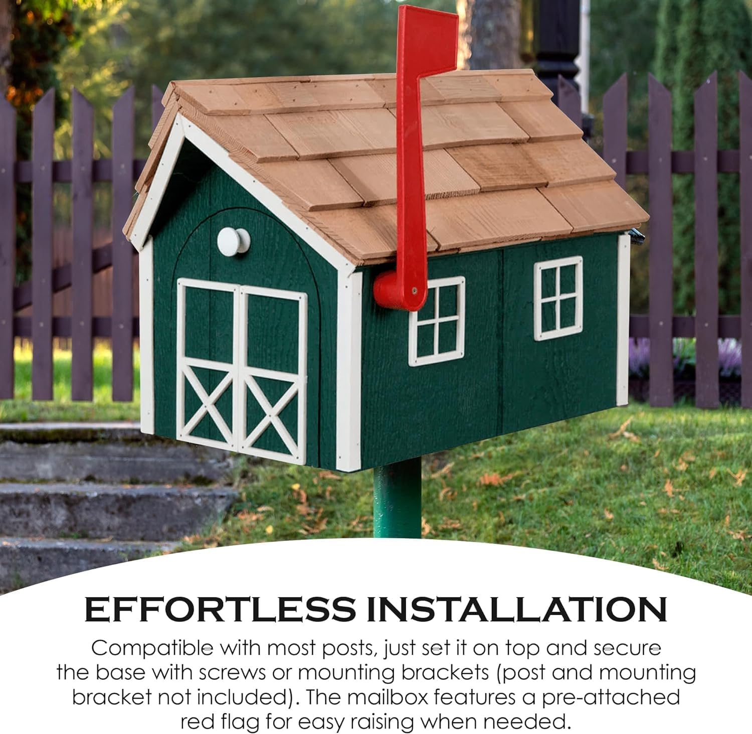 Peaceful Classics Amish Cedar Roof Wooden Mailbox with Window & Door Trim, Handcrafted Mailboxes for Outside, Post Mount Residential Mailboxes - (Clay & White, Wood)