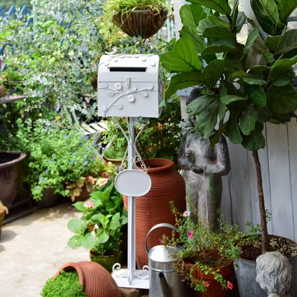 Suggestion Box Comment Collection Box Modern Outside Mailbox with Post, Rust-Proof Metal Letter Box for Garden & Courtyard Decor, Retro Classic Postbox, Outdoor Stand Mailboxes(White)