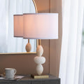 Montary 26.3' White and Gold Three Tiered Round Alabaster Table Lamp with Drum Shade, Contemporary Aesthetics Bedside Desk Lamp for Bedroom Living Room Office Café Bookcase Home Decor