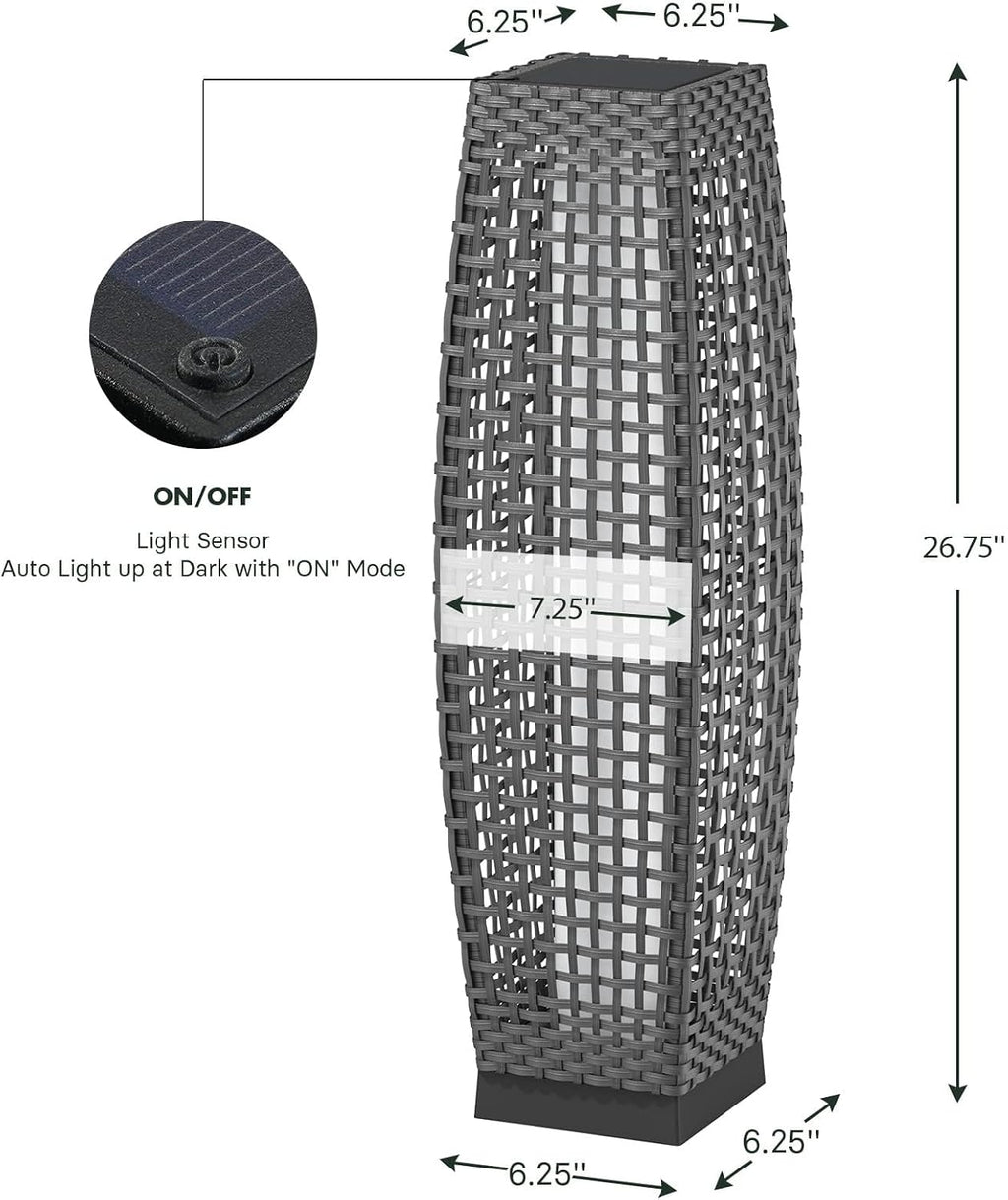 Grand patio 2-Piece Outdoor Floor Lamp Solar Powered Lantern Water-Resistant Wicker Deck Light for Garden or Porch - Medium Fuji, Silver Gray